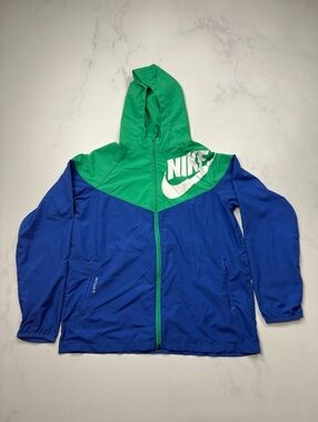 Nike Windbreaker Jacket Blue Green Loose Fit - Boys XL